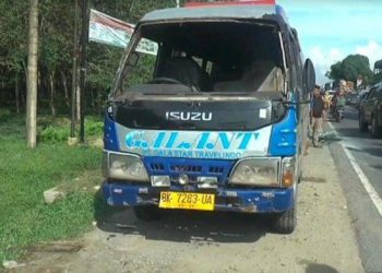 Supir Tidak Memiliki SIM, Bus CV Galant Terbalik di Asahan