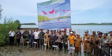 Lanal Nias, Forkopimda Nias Selatan dan Masyarakat Tanam 2.000 Bibit Mangrove