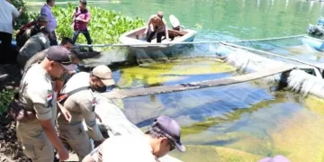 Ratusan keramba jaring apung di Parapat ditertibkan