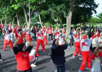 Sambut HUT ke 77 RI, Pemkab Asahan gelar senam massal di CFD