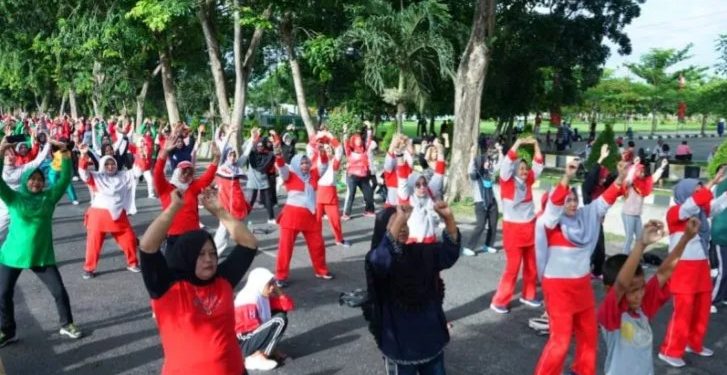 Sambut HUT ke 77 RI, Pemkab Asahan gelar senam massal di CFD