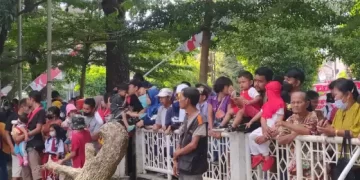 Antusias Warga Siantar Saksikan Upacara HUT RI, hingga Naik dan Duduki Pagar