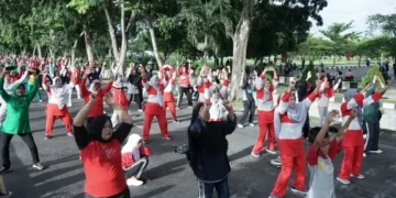 Senam Massal di Hutan Kota Sambut HUT ke-77 RI di Asahan