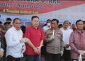 Tersangka Bos Judi Online Apin BK Alias Jonni Saat Dipaparkan Di Mapoldasu, (Rabu. 30/11/2022).