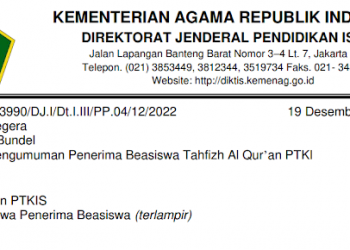 Beasiswa Tahfizh Al Qur’an PTKI tahun anggaran 2022 Resmi Dibuka, Download Berkanya Disini