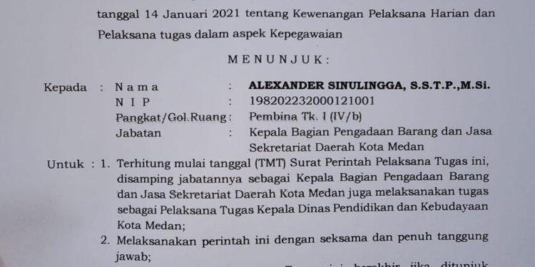 Alexander Sinulingga Plt Kepala Dinas Pendidikan dan Kebudayaan Kota Medan.