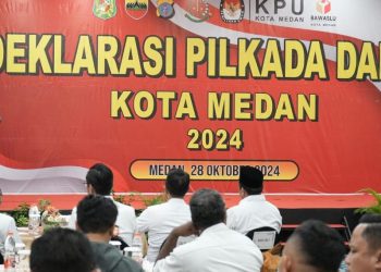Pemko Medan dan KPU Saksikan 3 Calon Wali Kota dan Wakil Wali Kota Medan Deklarasikan Pilkada Damai
